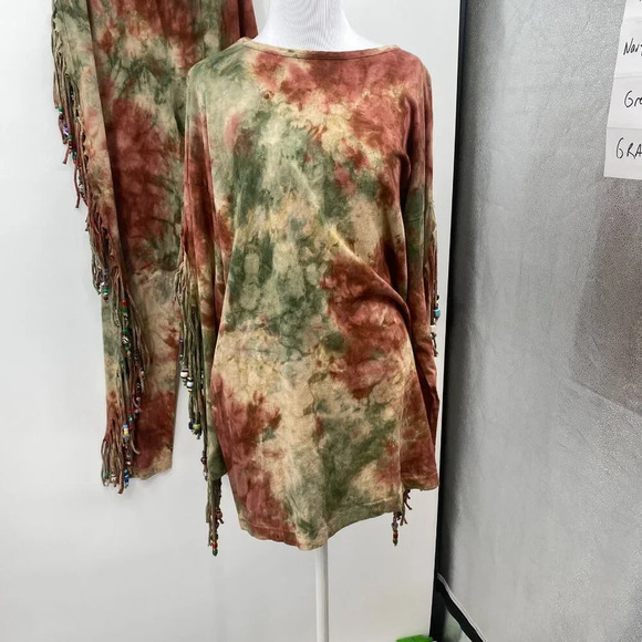 Fashion Collage Fringe Top‎ & Pull-on Pants Set OSFM Red Tie Dye Beaded Hippie - Picture 2 of 16